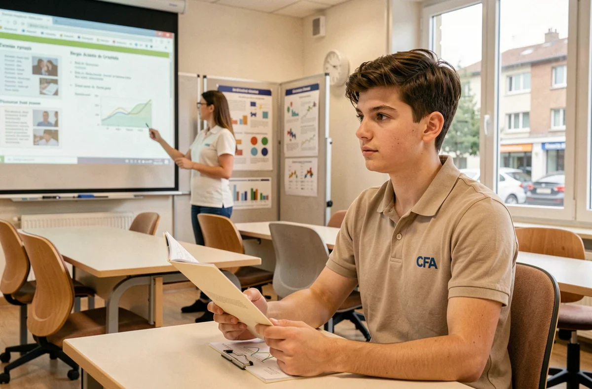 Apprenti en formation dans une salle de classe d'une antenne du CFA académique de Créteil en Seine-Saint-Denis
