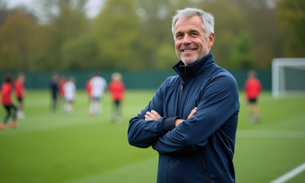 Entraineur masculin en extérieur sur un terrain de football