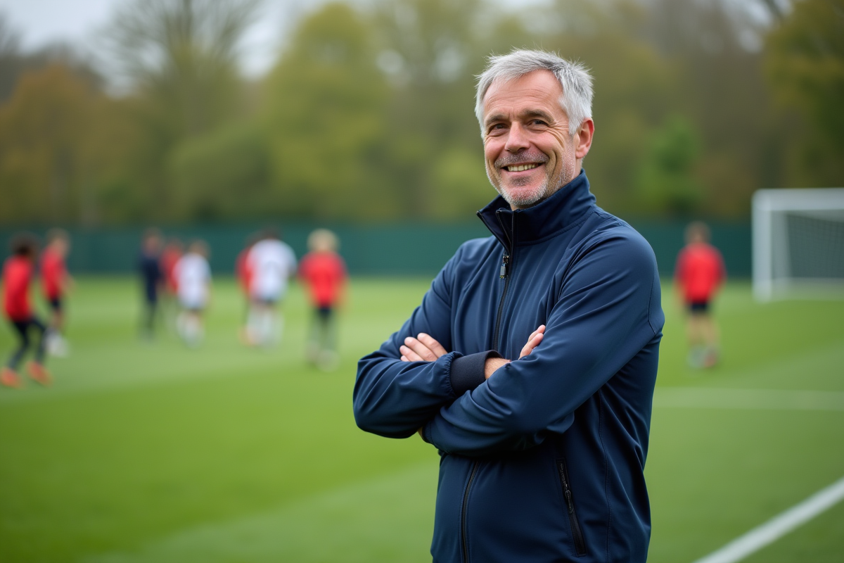 Entraineur masculin en extérieur sur un terrain de football