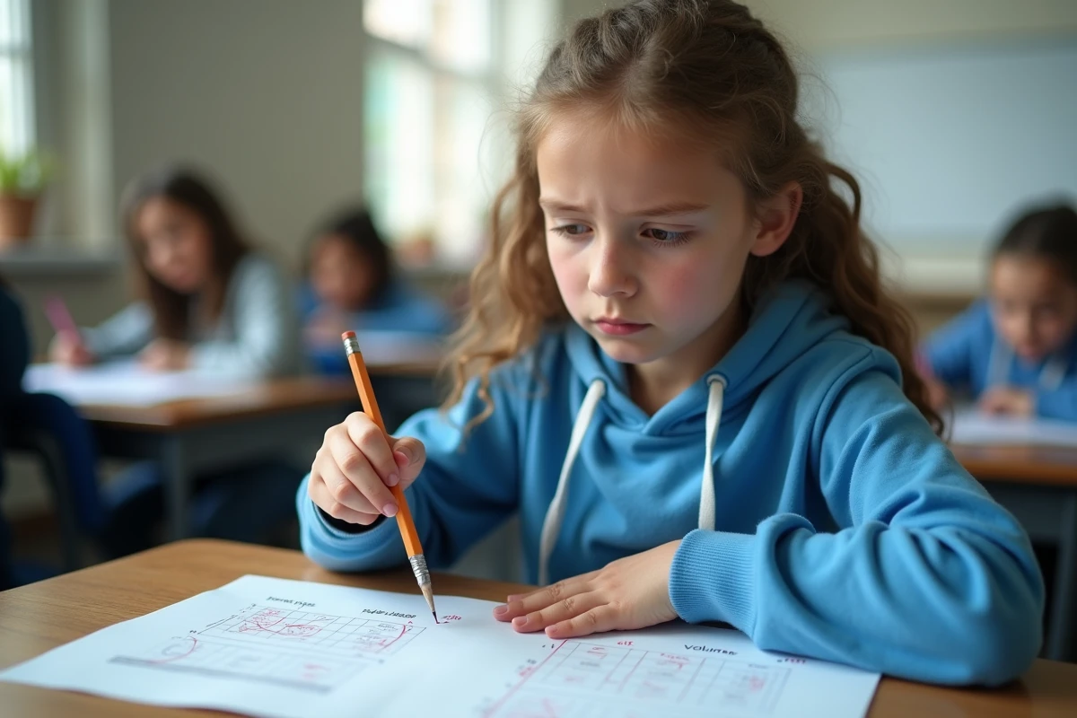 Élève confondant la formule de la surface et celle du volume d'un cube sur sa feuille de contrôle de mathématiques