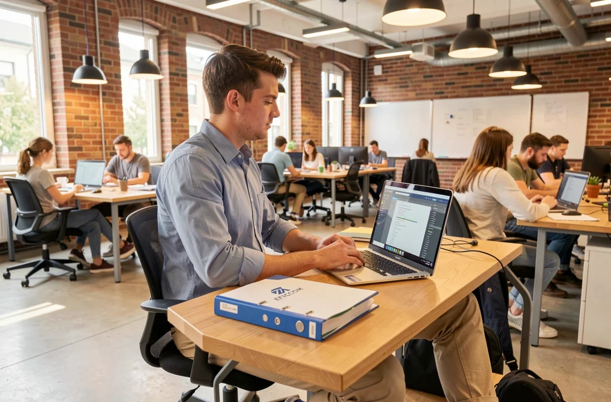 Un étudiant en alternance suit une formation numérique dans les locaux modernes d'Efficom Lens