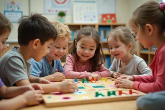 Enfants utilisant un tableau Montessori en classe