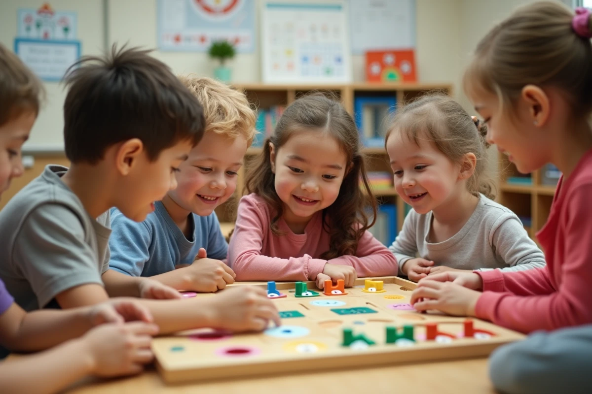 Enfants utilisant un tableau Montessori en classe