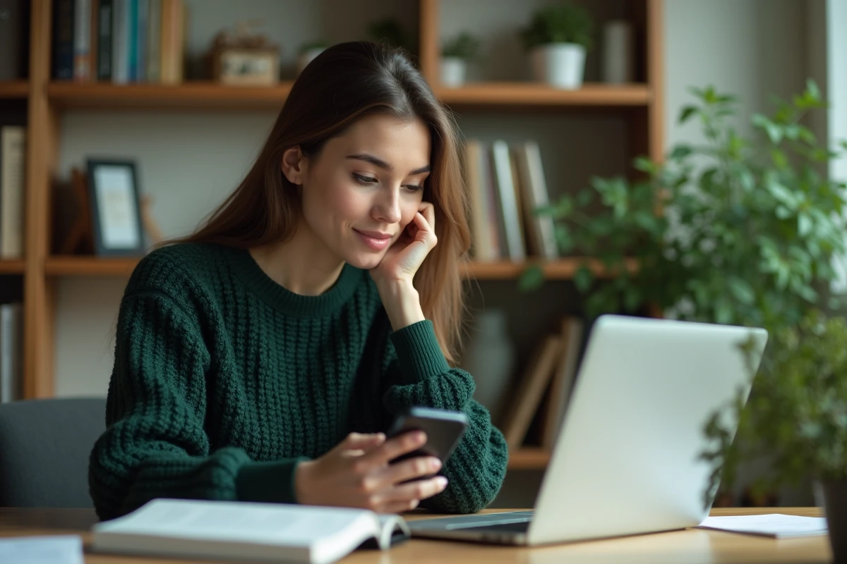 Enseignante accédant à IProf depuis son smartphone et son ordinateur à domicile, solutions d'accès rapide depuis le mobile académie Versailles