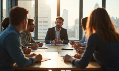 Groupe d'affaires diversifié en réunion dans un bureau lumineux