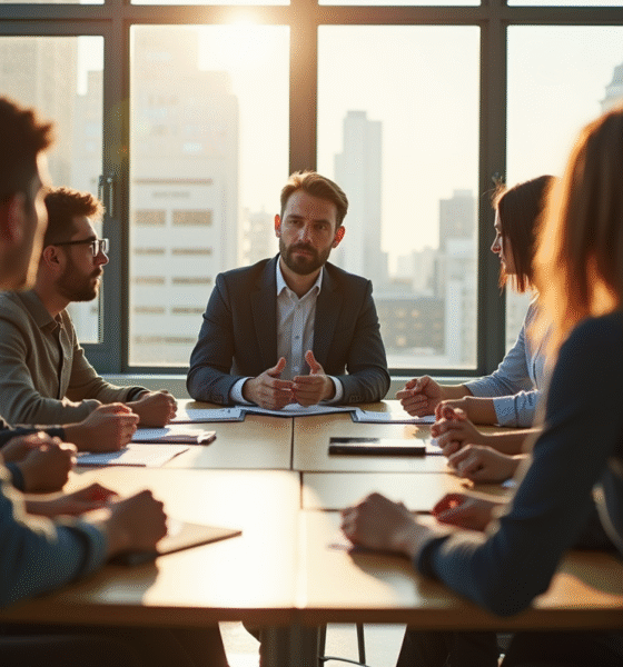 Groupe d'affaires diversifié en réunion dans un bureau lumineux