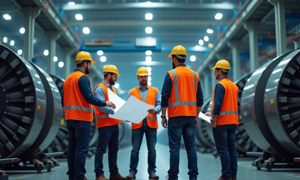 Equipe d'ingénieurs en sécurité dans une usine moderne