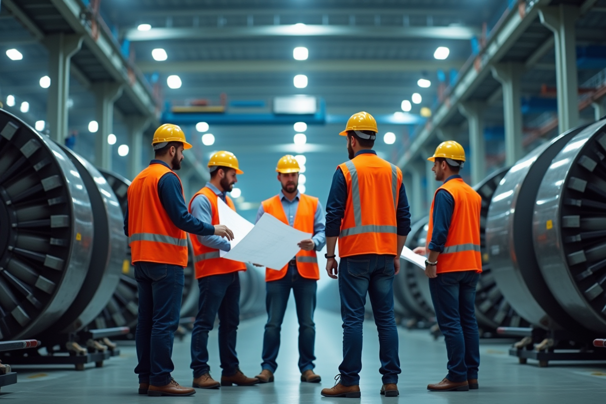 Equipe d'ingénieurs en sécurité dans une usine moderne