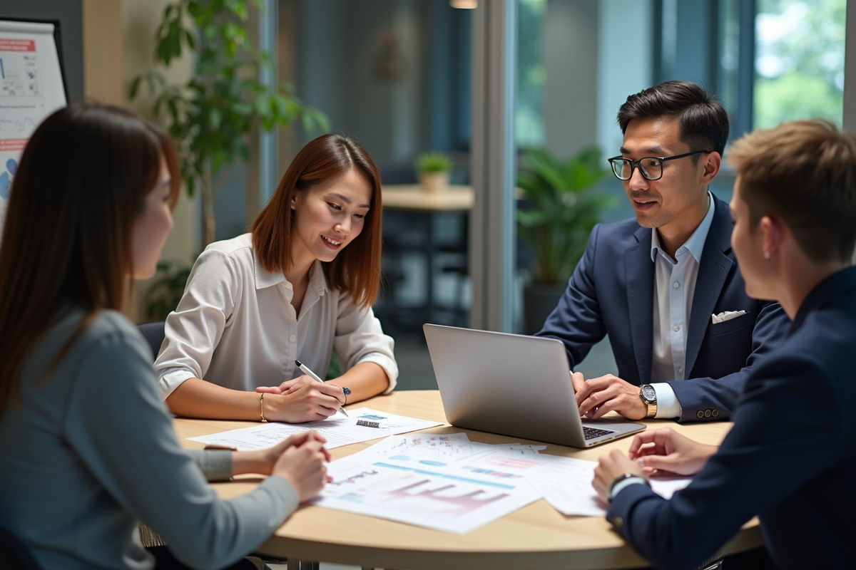 Groupe de professionnels marketing en réunion dans un bureau moderne