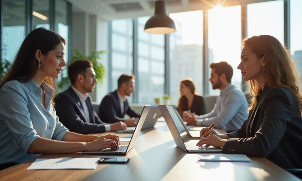 Espace de bureau moderne avec professionnels au travail