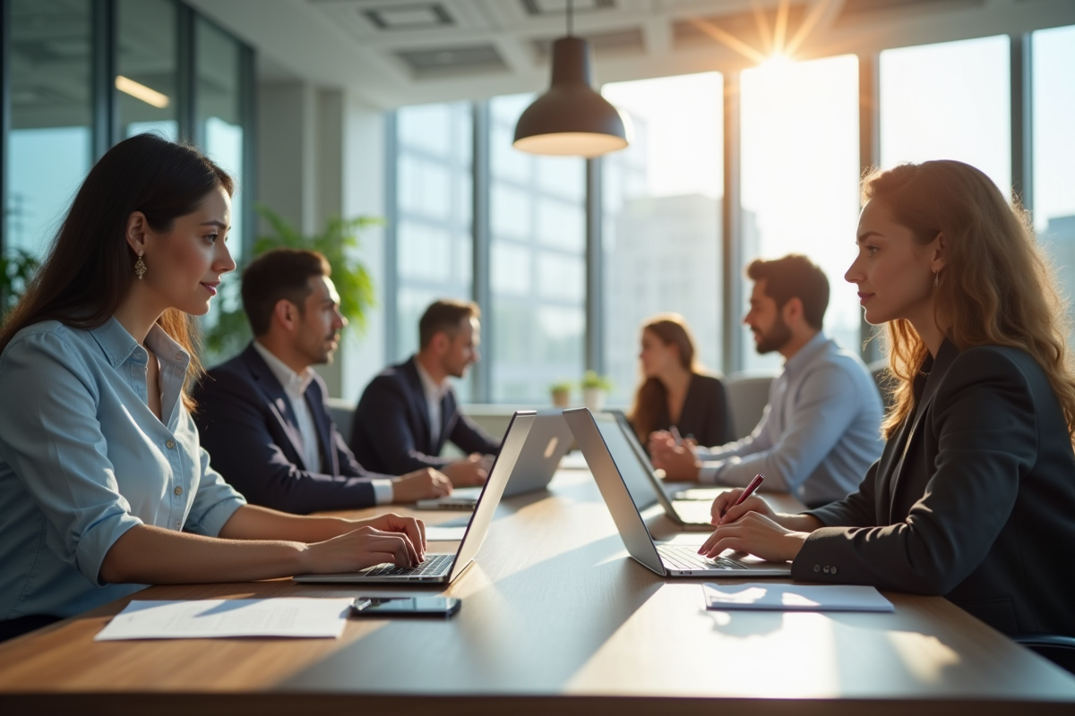 Espace de bureau moderne avec professionnels au travail