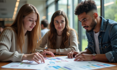 Groupe d'étudiants en ingénierie étudiant des brochures