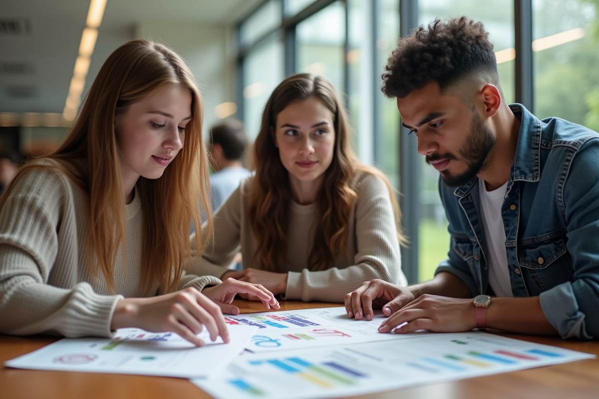 Groupe d'étudiants en ingénierie étudiant des brochures
