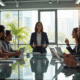 Femme d'affaires confiante dirigeant une équipe diversifiee dans un bureau lumineux