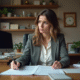 Femme en bureau à domicile examinant des documents