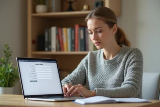 Femme consultant son espace inscrit sur un ordinateur portable pour changer son adresse mail