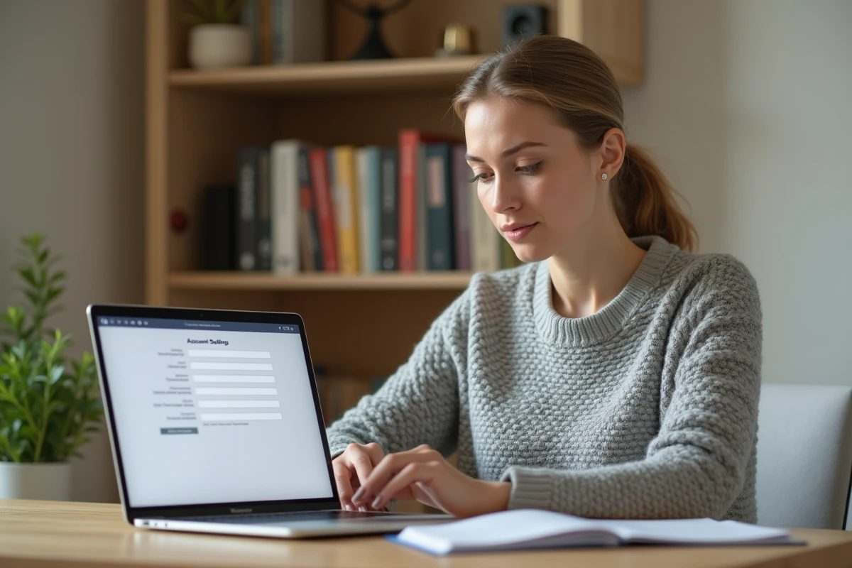 Femme consultant son espace inscrit sur un ordinateur portable pour changer son adresse mail