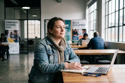 Femme en formation dans un centre moderne et lumineux