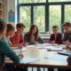 Groupe d'élèves de collège en travail collaboratif en classe
