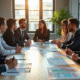 Groupe de jeunes professionnels autour d'une table avec diagrammes de carrière