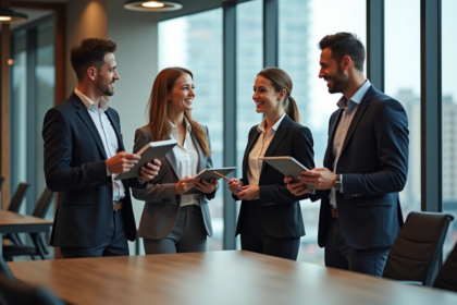 Groupe de professionnels en réunion dans un bureau moderne