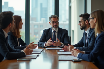 Groupe de professionnels en réunion de travail en entreprise