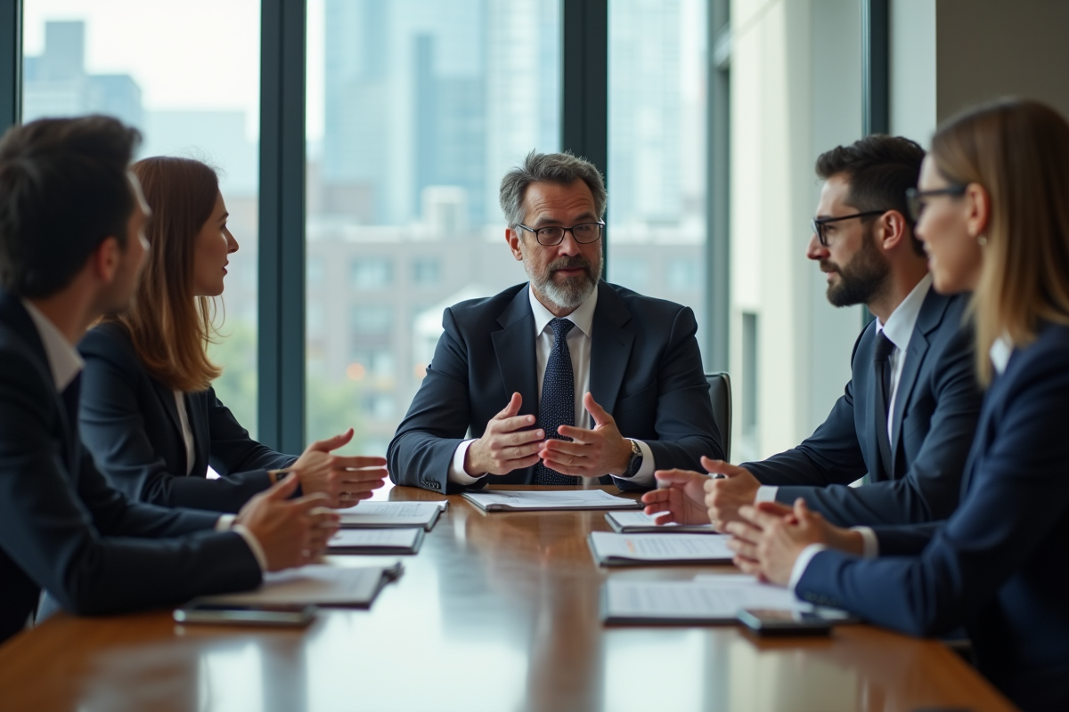 Groupe de professionnels en réunion de travail en entreprise