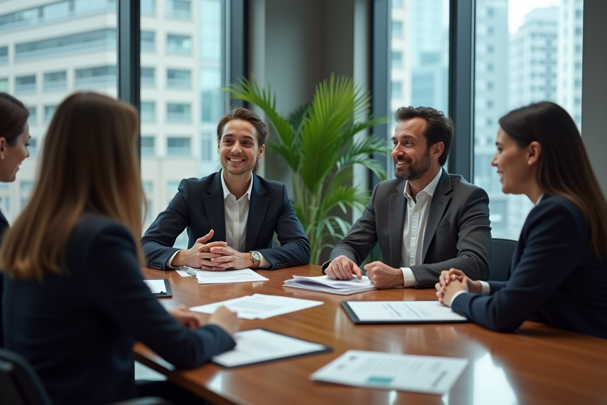 Groupe de professionnels en réunion dans un bureau moderne