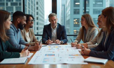 Groupe de professionnels en réunion autour d'une table moderne