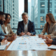 Groupe de professionnels en réunion autour d'une table moderne