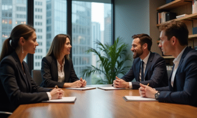 Groupe de professionnels en réunion dans un bureau moderne