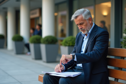 Homme regardant sa montre devant un centre emploi moderne