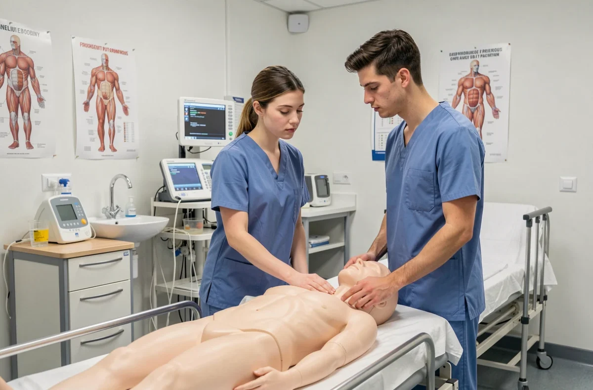 Étudiants en alternance dans une salle de simulation médicale de l'IUT de Bobigny, Université Sorbonne Paris Nord
