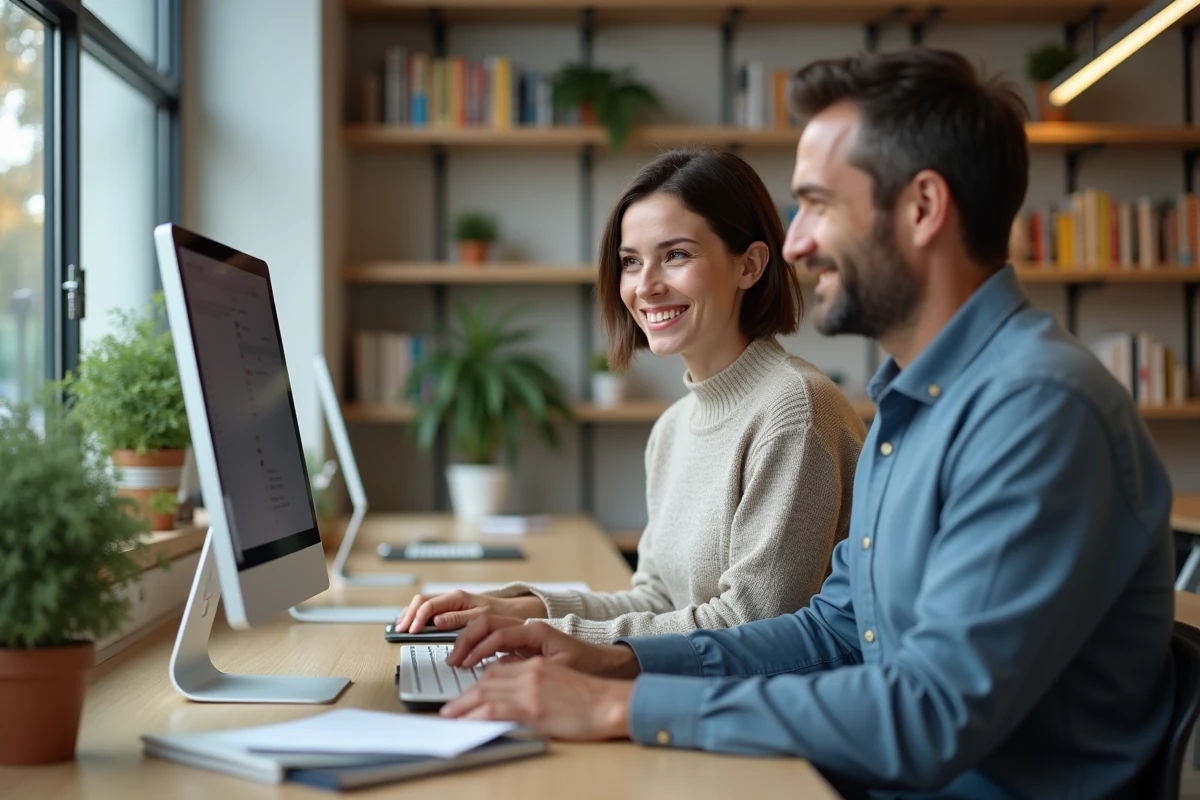 Jeune femme et mentor en étude à Arena Montpellier
