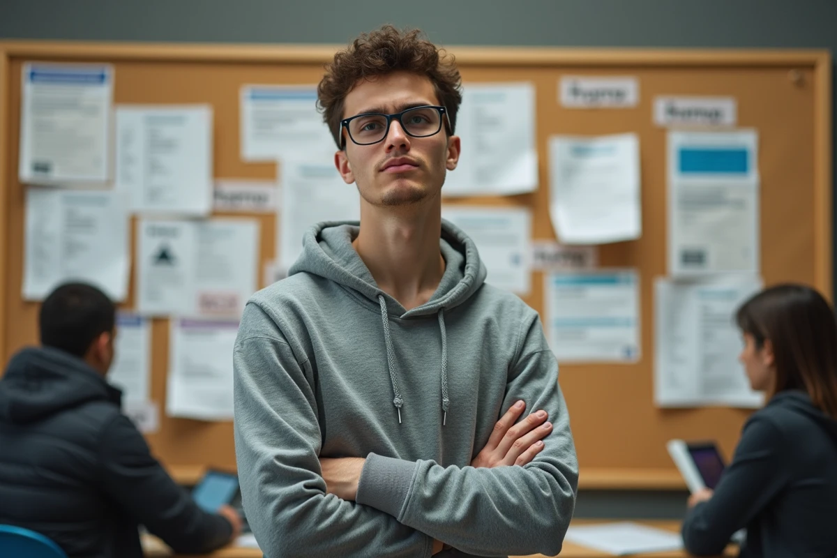 Jeune homme confus devant un tableau d