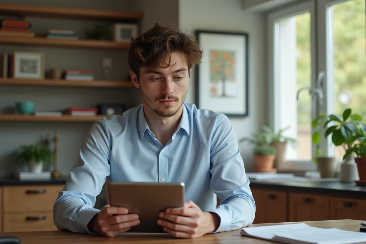 Jeune homme utilisant une tablette à la maison