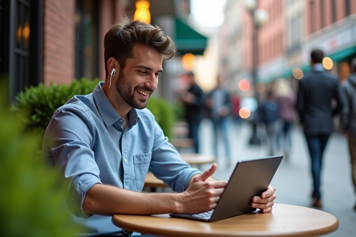 Jeune homme en extérieur lors d