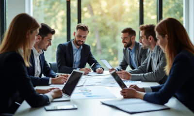 Groupe de jeunes professionnels collaborant en réunion