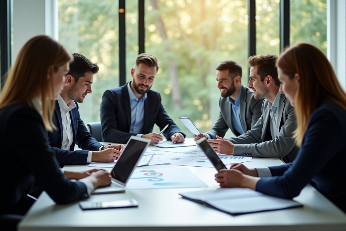 Groupe de jeunes professionnels collaborant en réunion