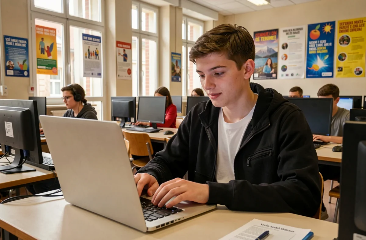 Un étudiant en BTS SIO travaille sur son ordinateur portable au Lycée André Malraux de Béthune