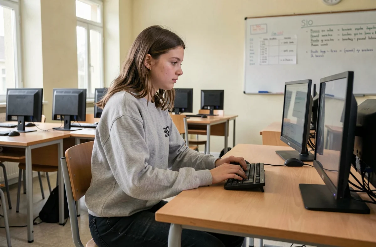 Une lycéenne en BTS SIO travaille sur un ordinateur au Lycée Carnot de Bruay-la-Buissière