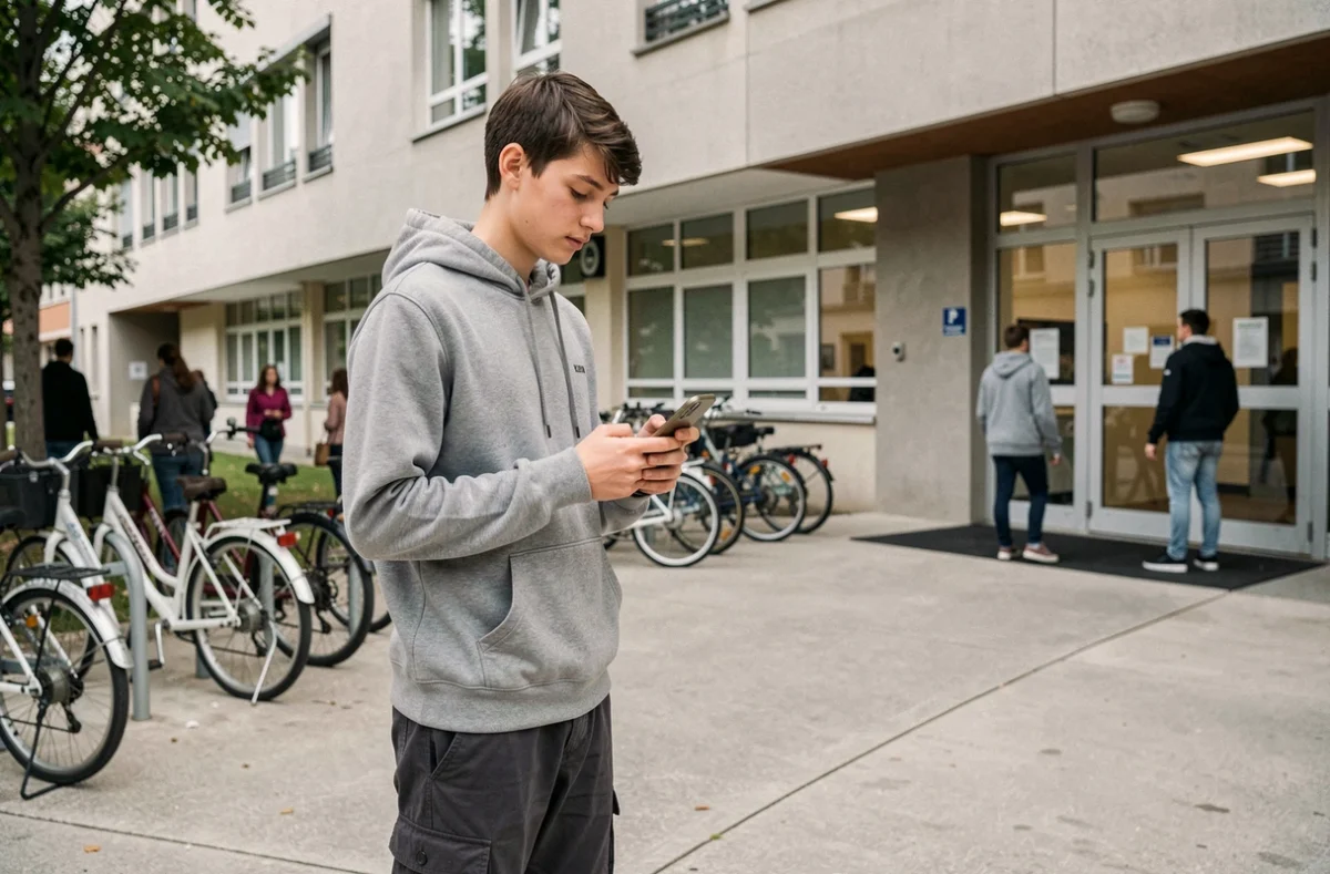 Élève devant l'entrée du lycée privé Epin à Vitry-sur-Seine