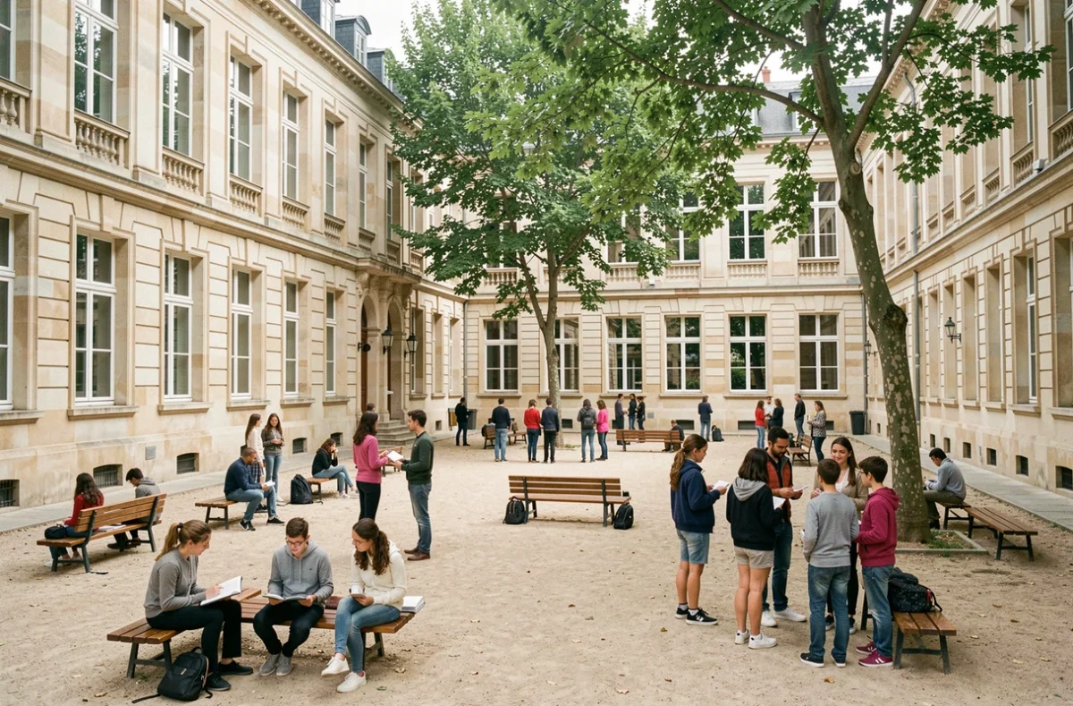 Cour intérieure du lycée public Marcelin Berthelot à Saint-Maur-des-Fossés pendant la récréation