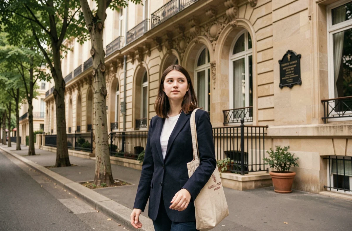 Élève devant le lycée privé Notre-Dame des Missions à Charenton-le-Pont
