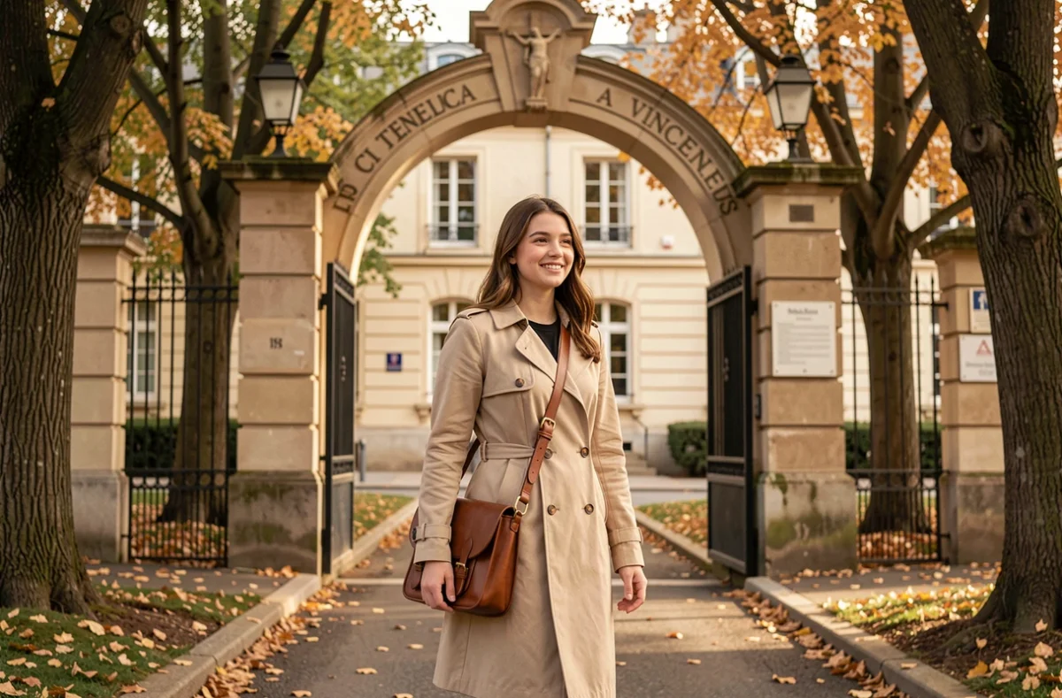 Élève entrant dans le lycée privé Notre-Dame de la Providence à Vincennes en automne