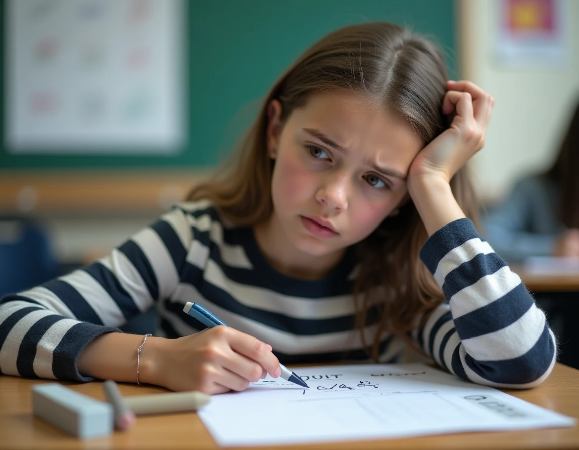 Élève négligeant les unités de mesure comme cm³ ou m³ dans le résultat du calcul de volume d'un cube sur sa copie de maths