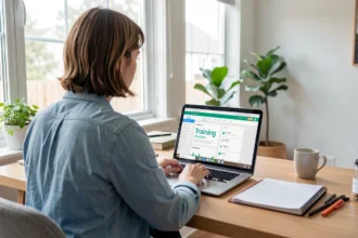 Personne cherchant une formation sur un ordinateur portable