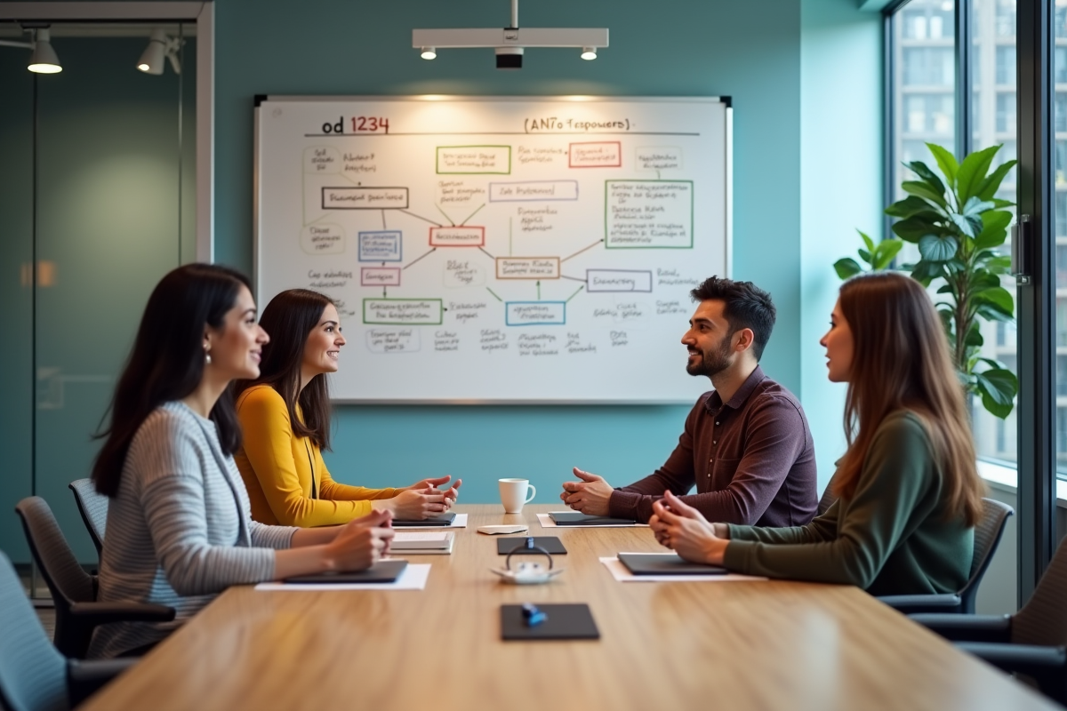Groupe de collègues discutant autour d