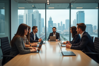 Groupe de professionnels en réunion dans un bureau moderne
