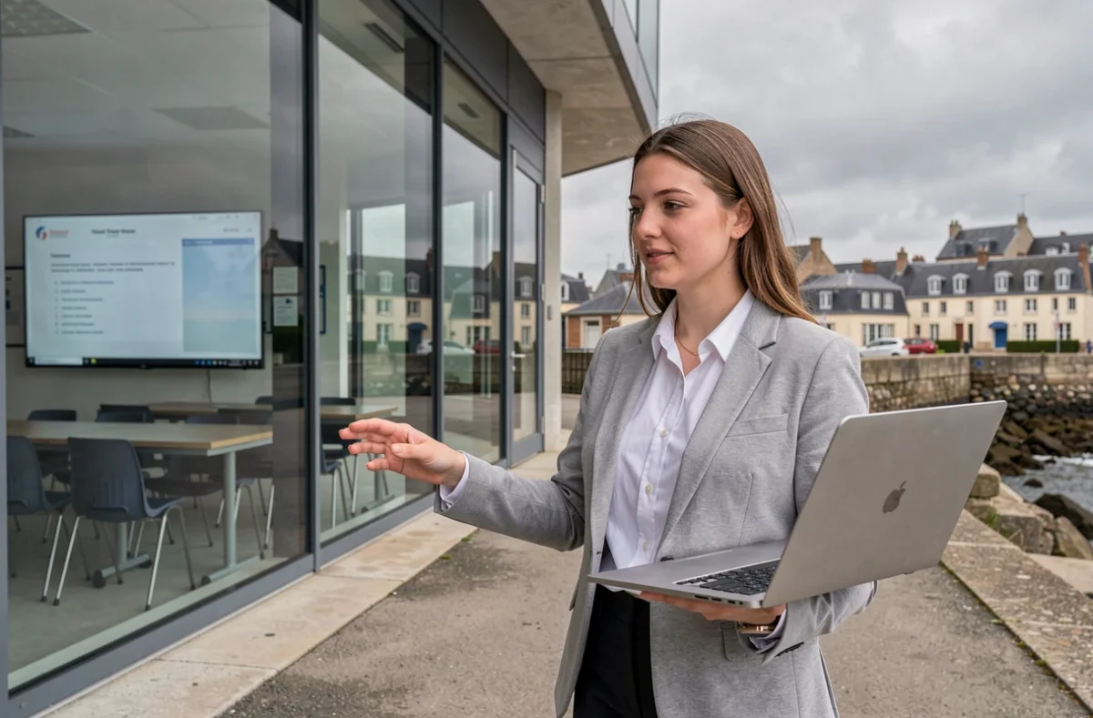 Une étudiante en Licence Informatique à l'Université du Littoral Côte d'Opale devant les locaux universitaires